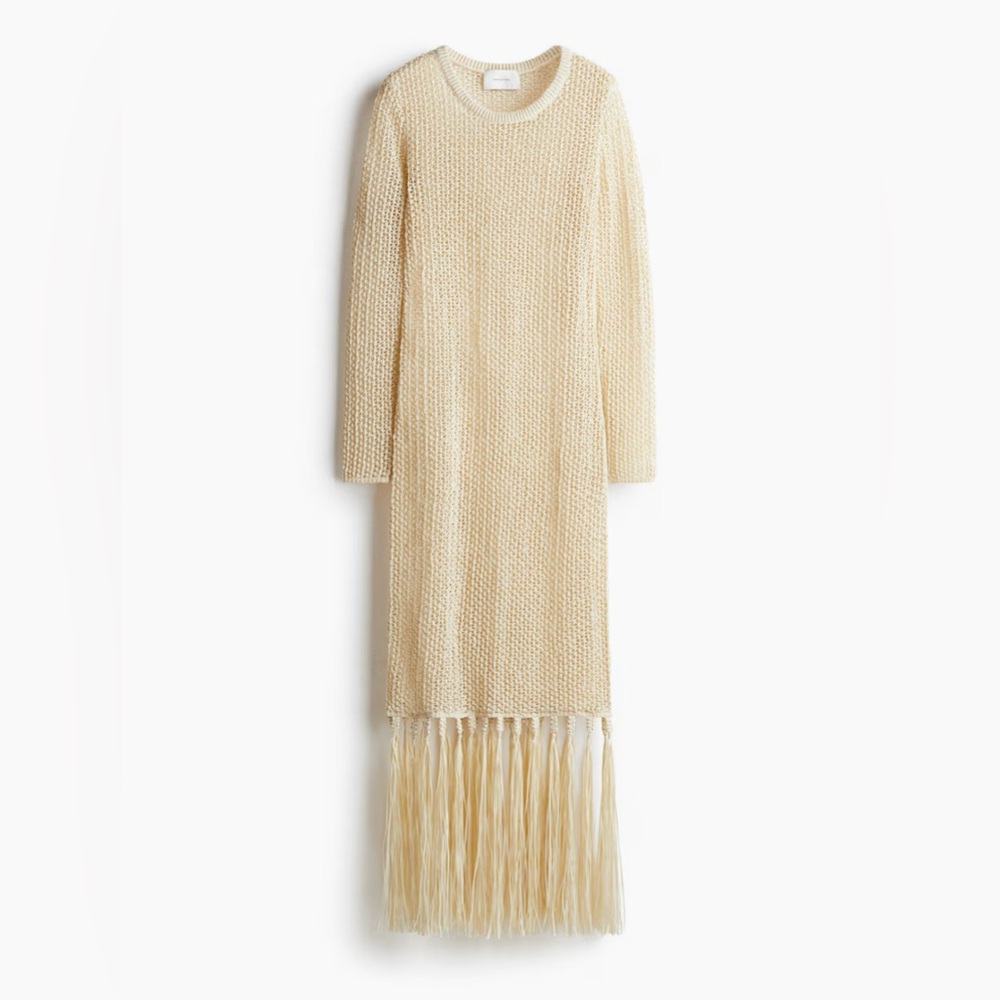 H&M Crochet look Dress beige NWT SOLD OUT SIZE XL - Picture 3 of 11